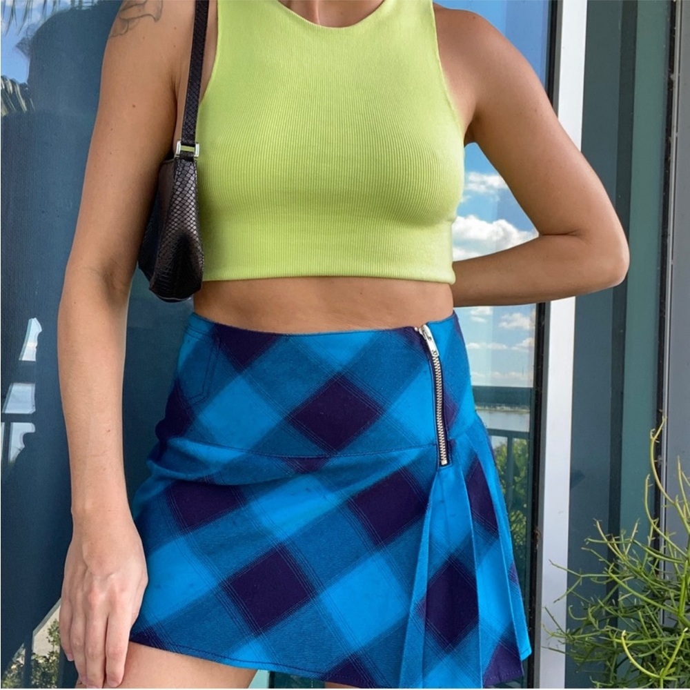 DKNY Blue Plaid Zip Mini Skirt